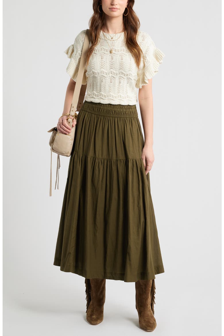 Smocked Waist Cotton Maxi Skirt, Alternate, color, OLIVE DARK