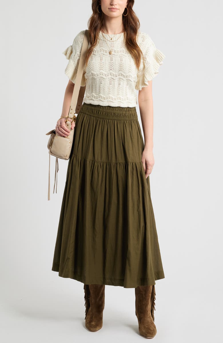 Treasure & Bond Smocked Waist Cotton Maxi Skirt, Alternate, color, Olive Dark