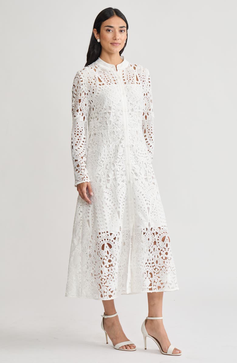 Ming Wang Fit-N-Flare Lined Laced Midi Dress, Alternate, color, White