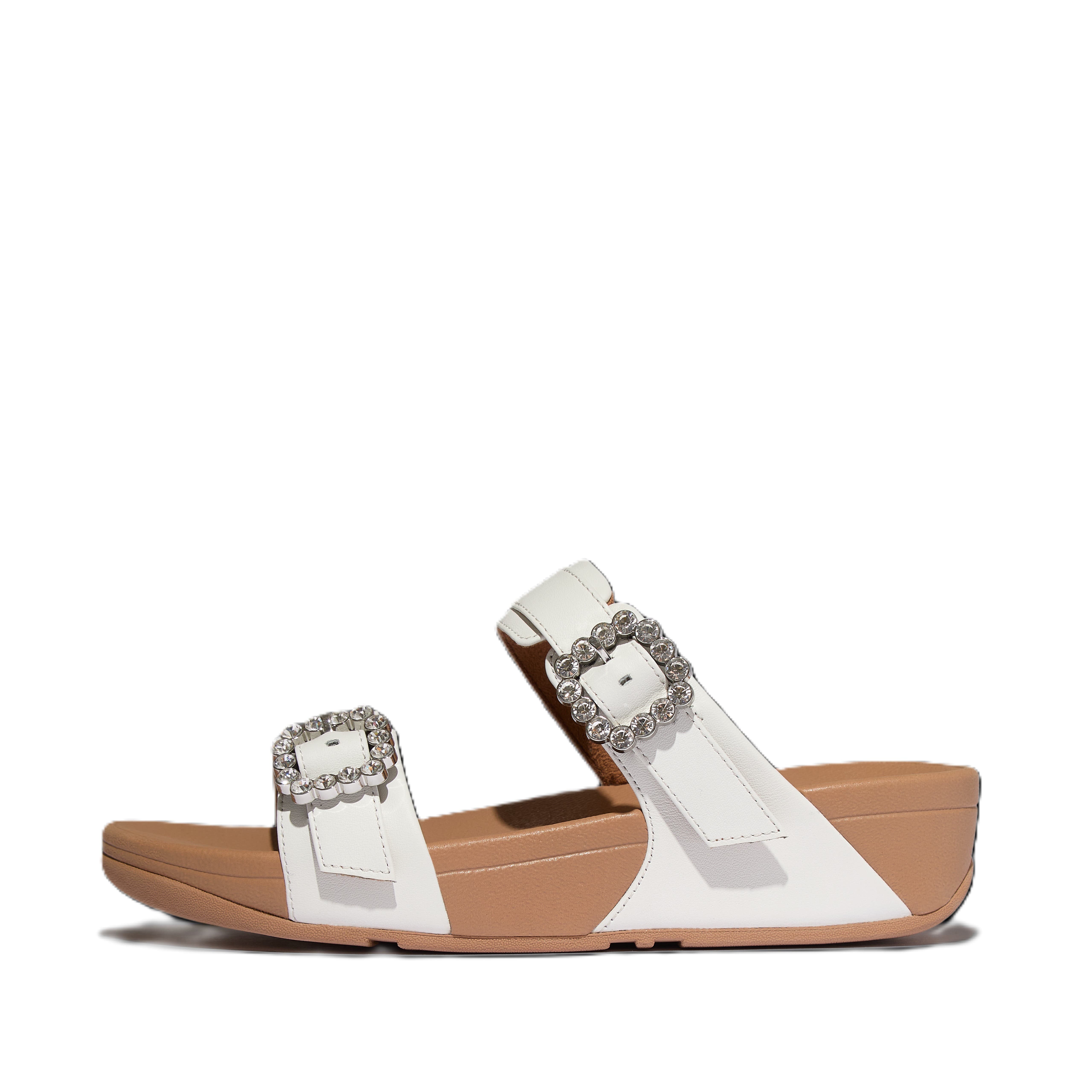FitFlop Lulu Crystal Buckle Slides, Alternate, color, Urban White