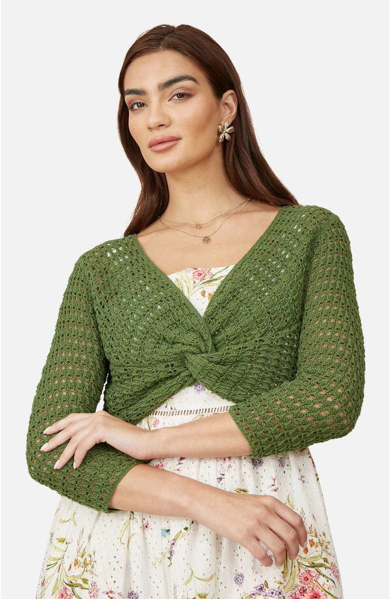 Yumi Crochet Cotton Twisted Bolero Top, Alternate, color, Green