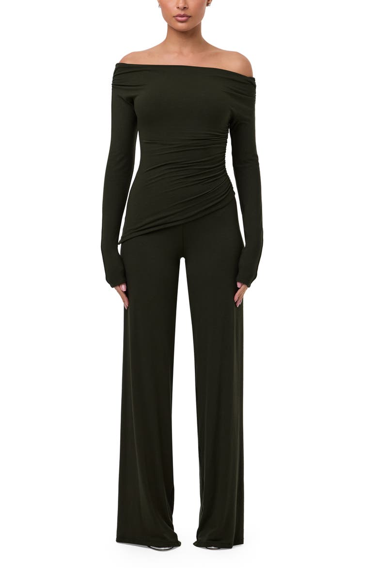 Off the Shoulder Ruched Top, Alternate, color, OLIVE