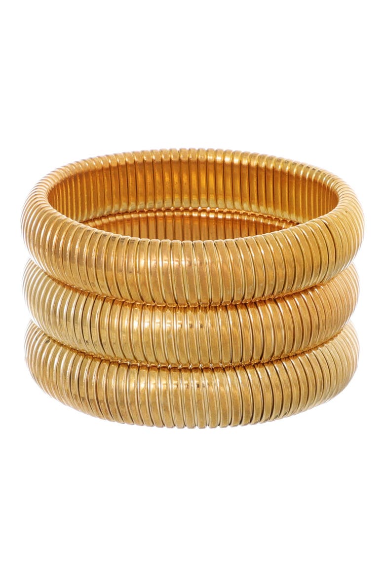 Set of 3 Coiled Stretch Bracelets, Main, color, GOLD