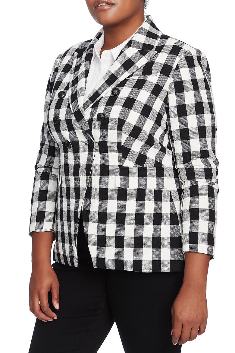 Textured Gingham Cotton Blend Blazer, Alternate, color, RICH BLACK