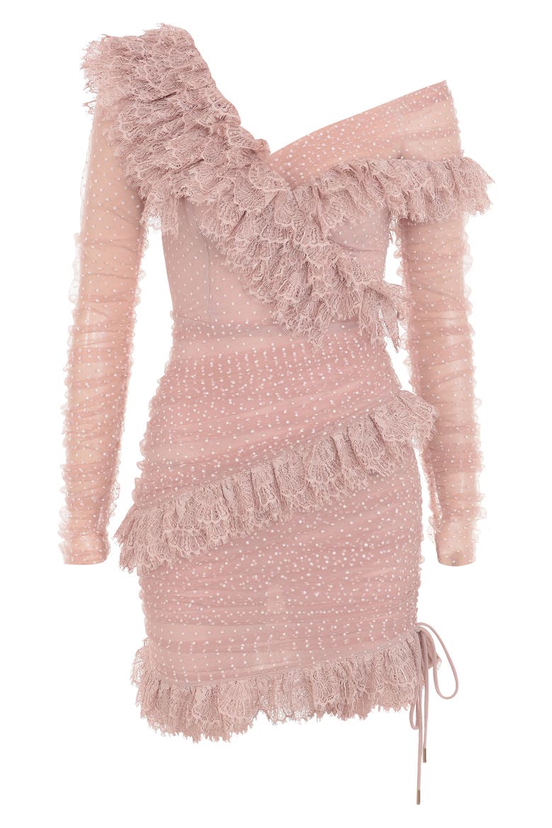 Sorrel Tulle Asymmetric Minidress, Alternate, color, BLUSH