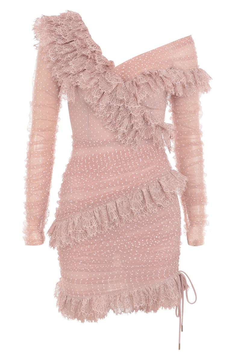 HOUSE OF CB Sorrel Tulle Asymmetric Minidress, Alternate, color, Blush