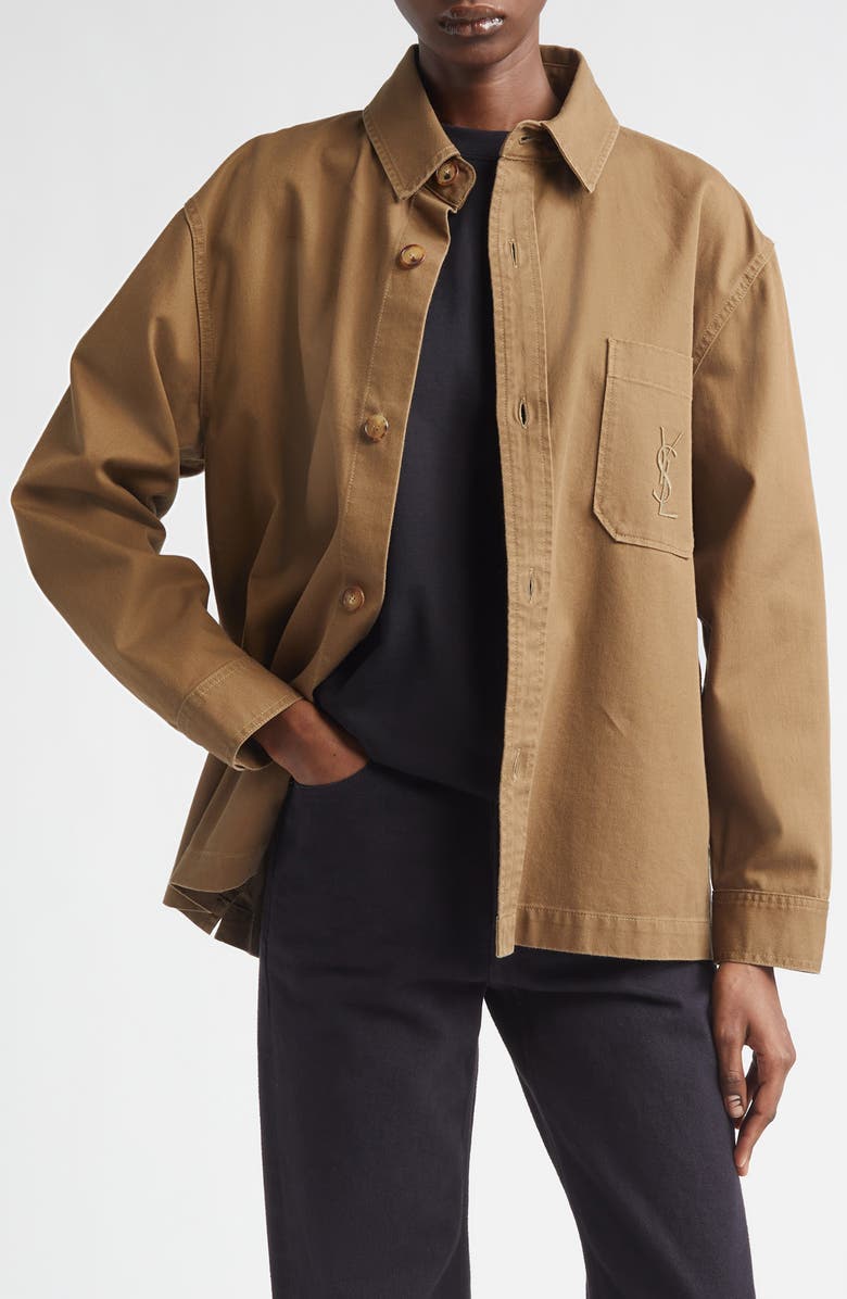 Saint Laurent Belle Chasse Organic Cotton & Linen Overshirt, Main, color, 