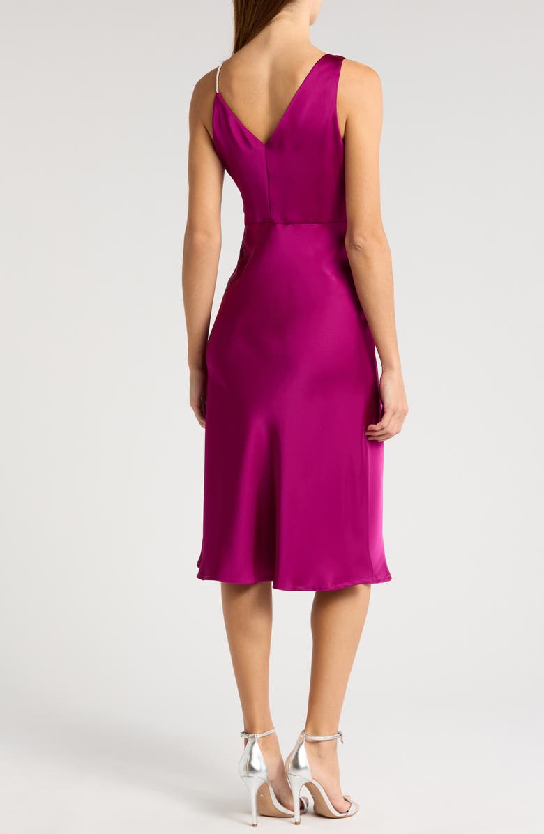 Sam Edelman Rhinestone Strap Satin Faux Wrap Cocktail Dress, Alternate, color, Berry