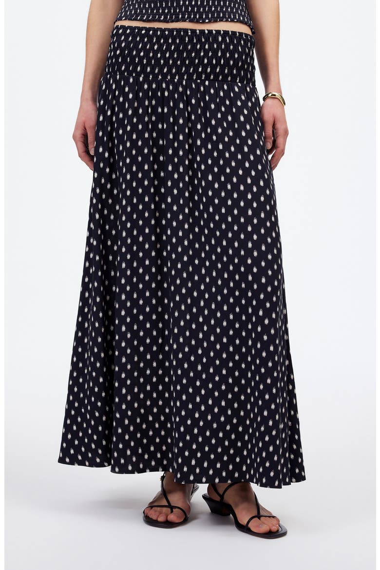 Shibori Dot Smocked Midi Skirt, Main, color, SHIBORI DOT WITH PINK