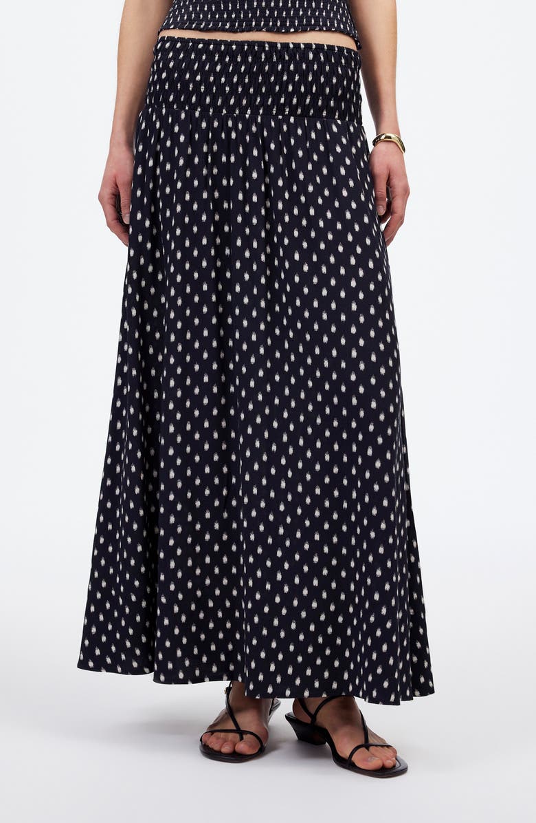Madewell Shibori Dot Smocked Midi Skirt, Main, color, Shibori Dot With Pink