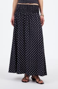 Madewell Shibori Dot Smocked Midi Skirt