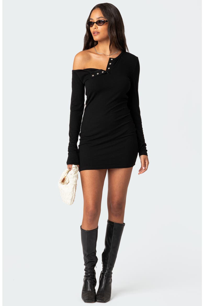 Soleste Long Sleeve Rib Henley Minidress, Alternate, color, BLACK