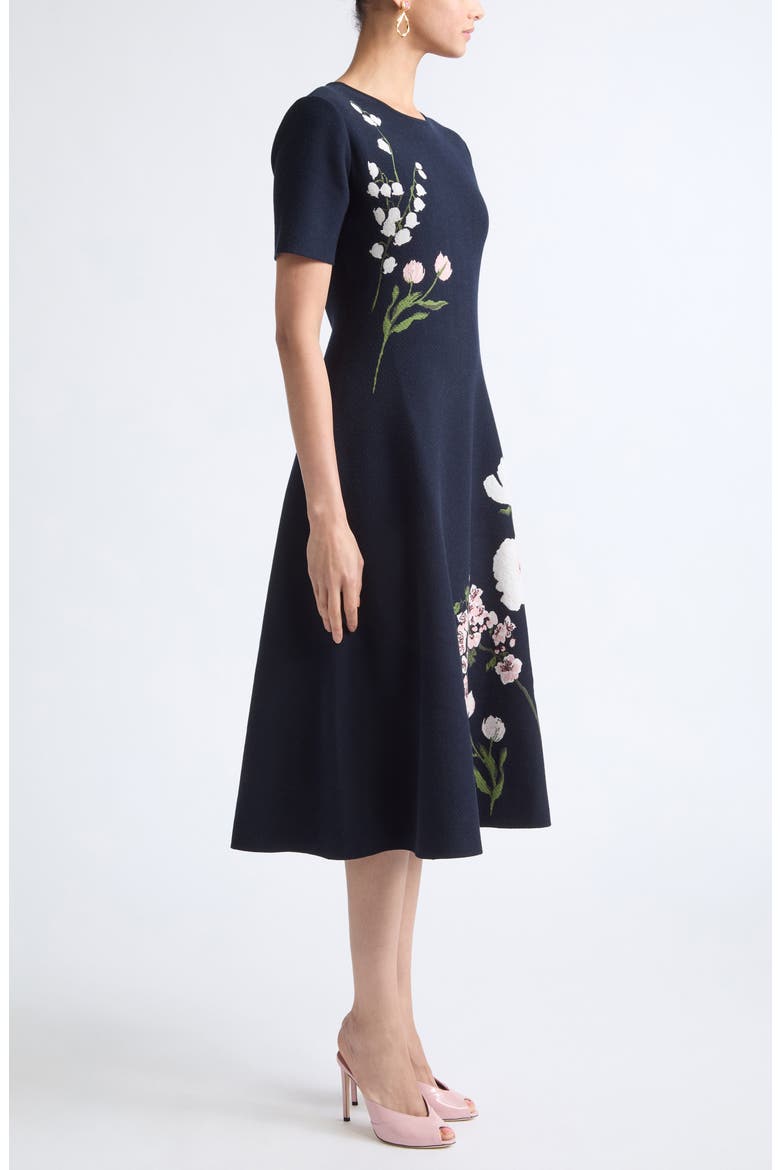 Mixed Botanical Jacquard Sweater Dress, Alternate, color, NAVY