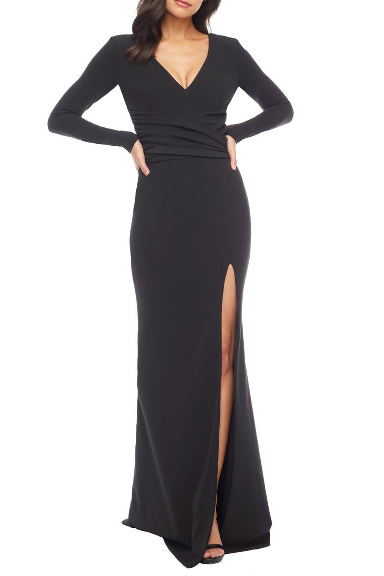 Carmen Long Sleeve V-Neck Gown, Alternate, color, BLACK