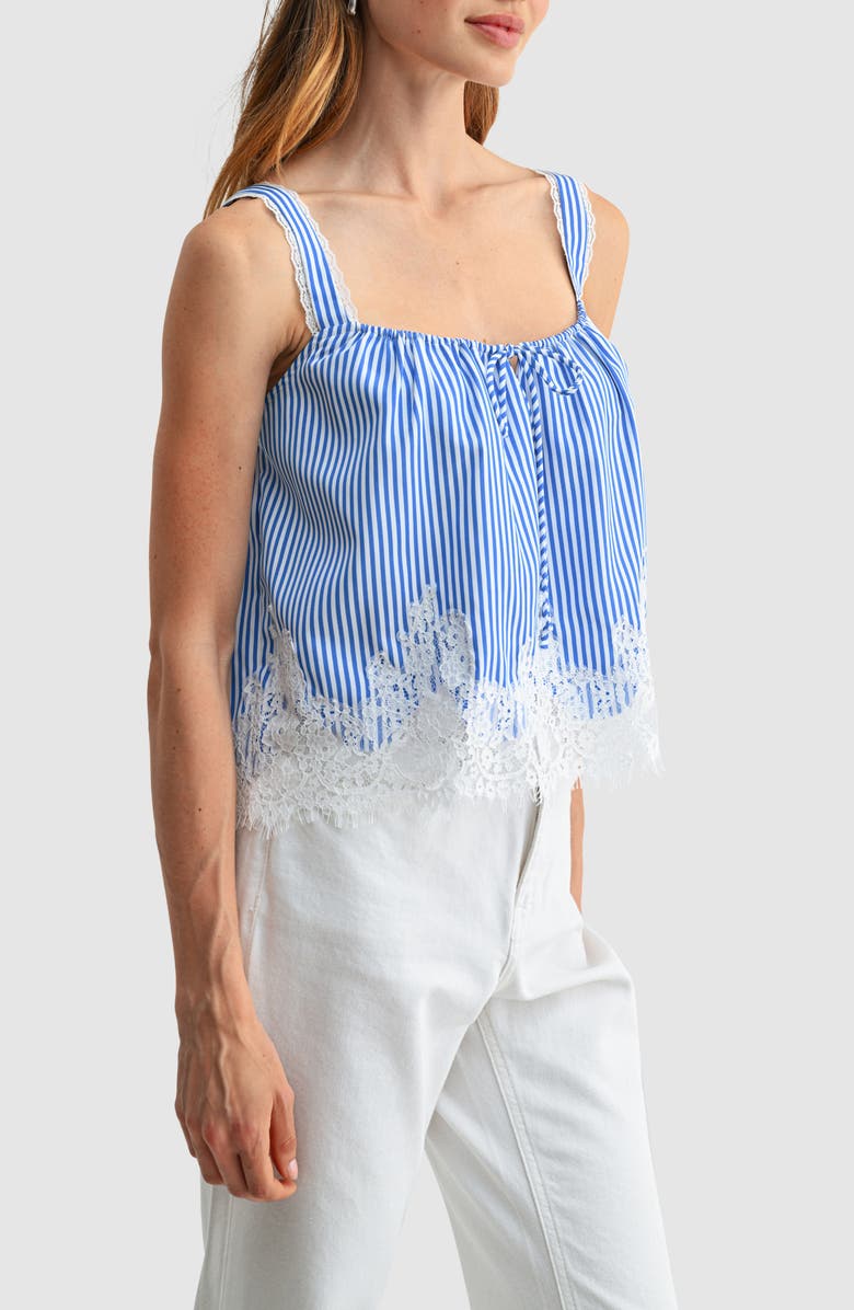 All in Favor Lace Hem Babydoll Tank, Alternate, color, Blue Stripe