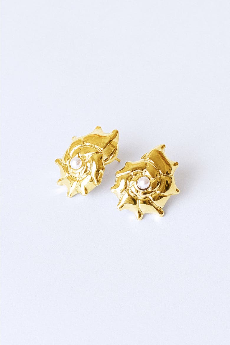 Leah Seahell Stud Earrings, Main, color, Gold