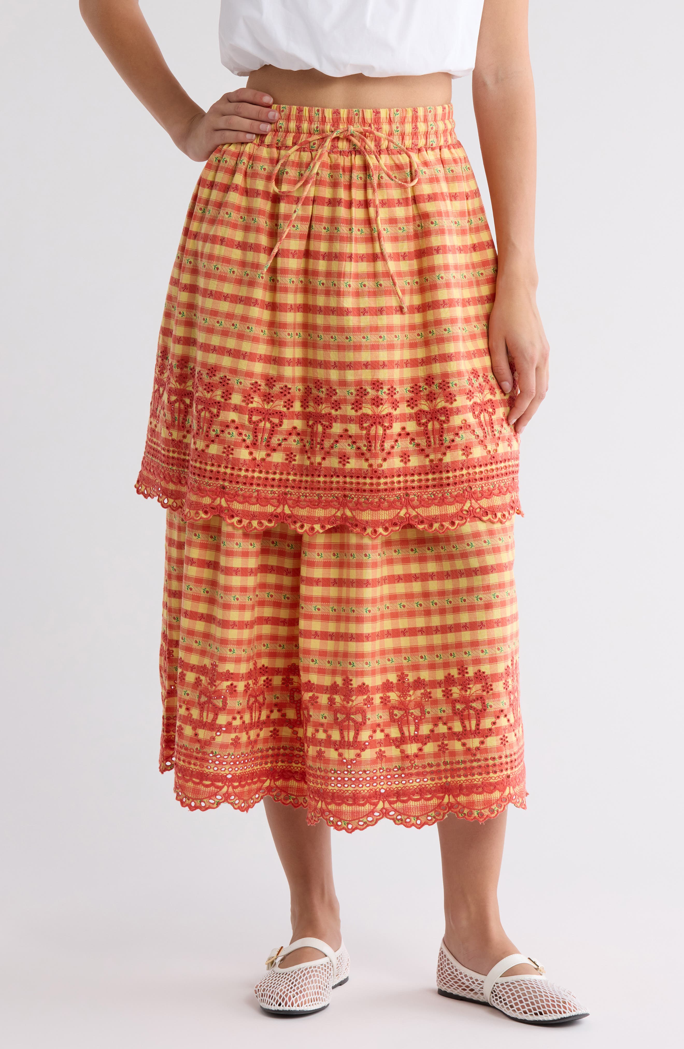 Damson Madder Cosette Rara Tiered Organic Cotton Midi Skirt