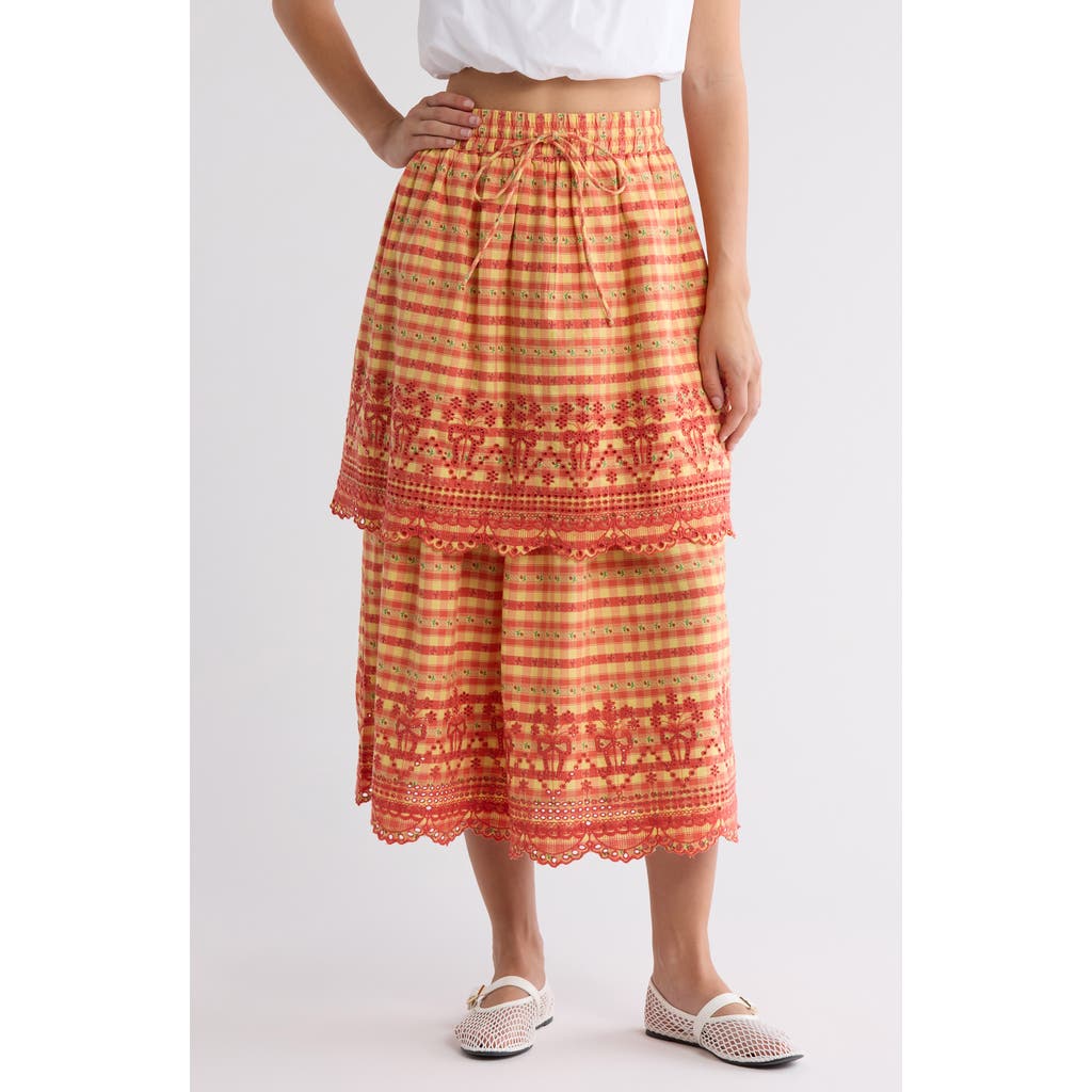 Damson Madder Cosette Rara Tiered Organic Cotton Midi Skirt In Orange