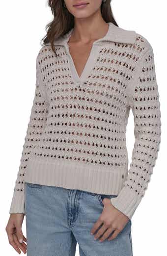 DKNY Jeans Johnny Collar Open Stitch Cotton Blend Sweater