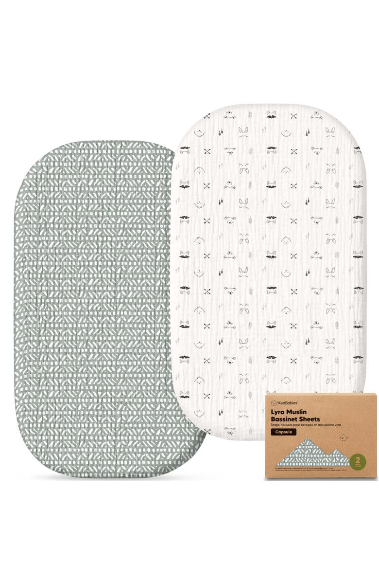 KeaBabies 2-Pack Lyra Muslin Bassinet Sheets, Main, color, Nordic