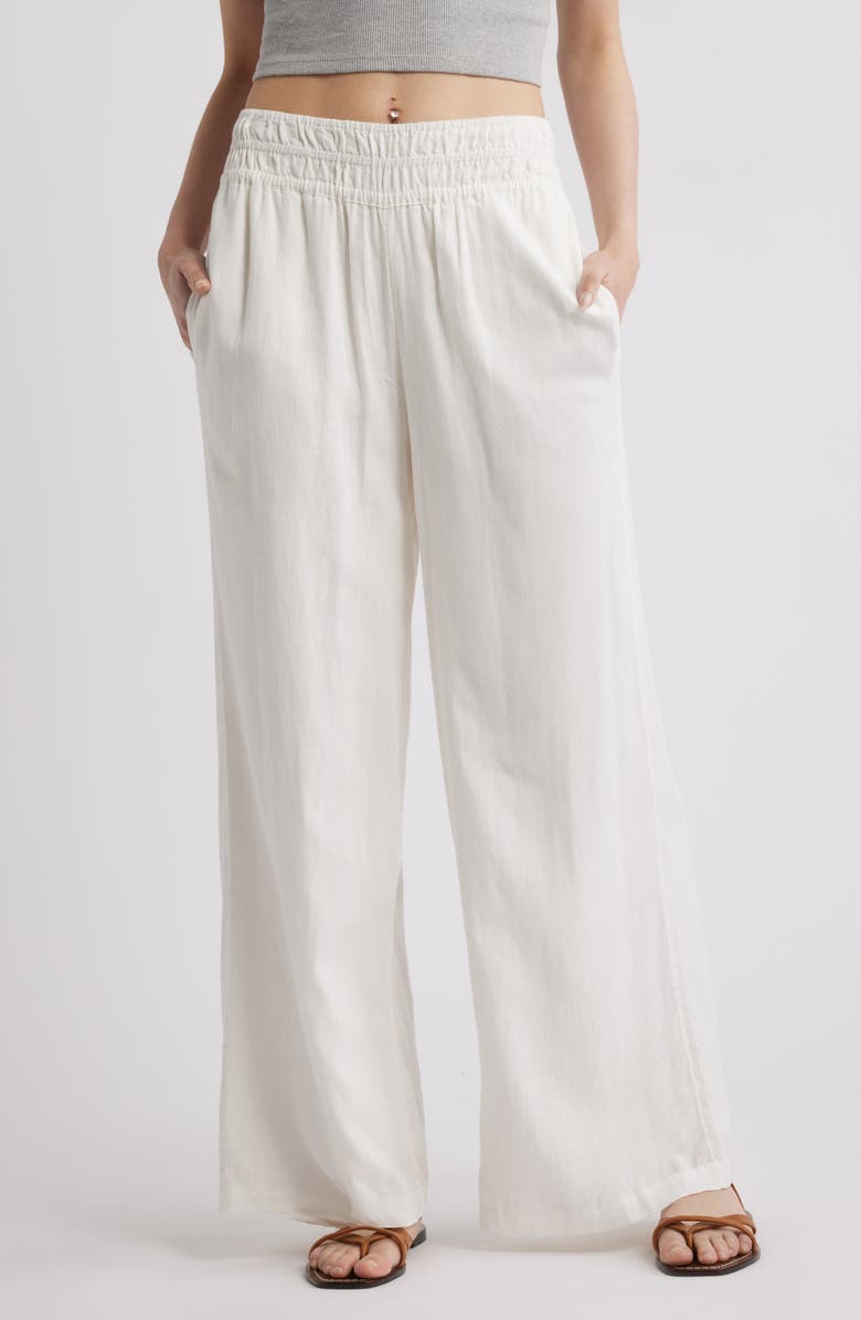 Treasure & Bond Linen Blend Smocked Waist Wide Leg Pants, Main, color, Ivory Egret