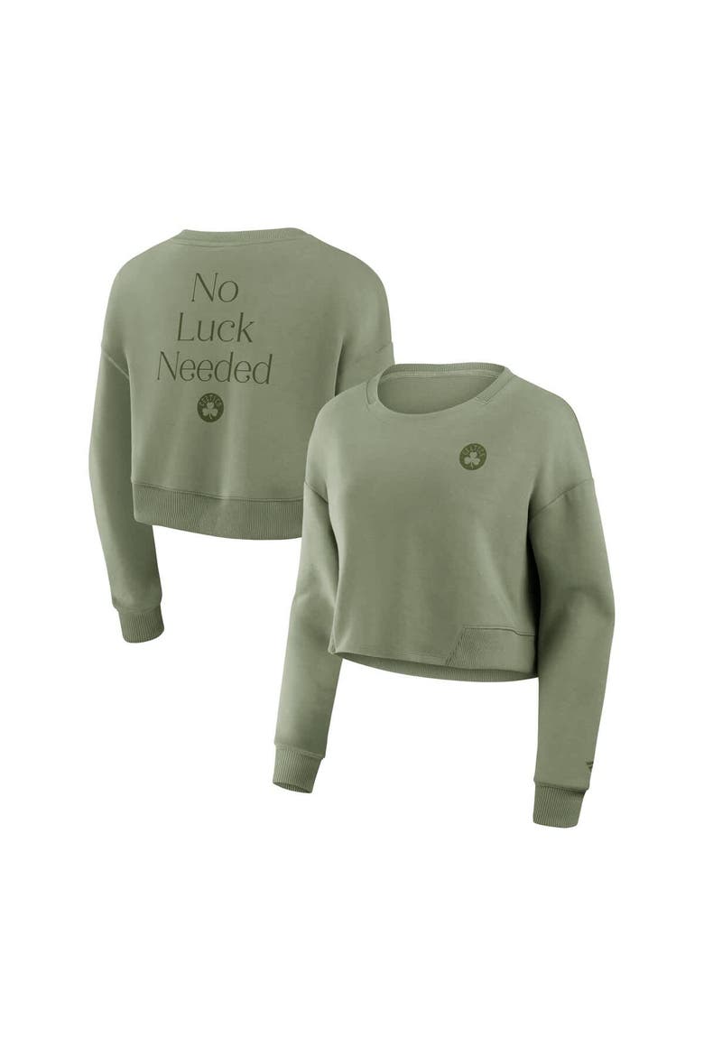 Women's Fanatics Olive Boston Celtics Studio Tri-Blend Cropped Pullover Sweatshirt, Main, color, Olive
