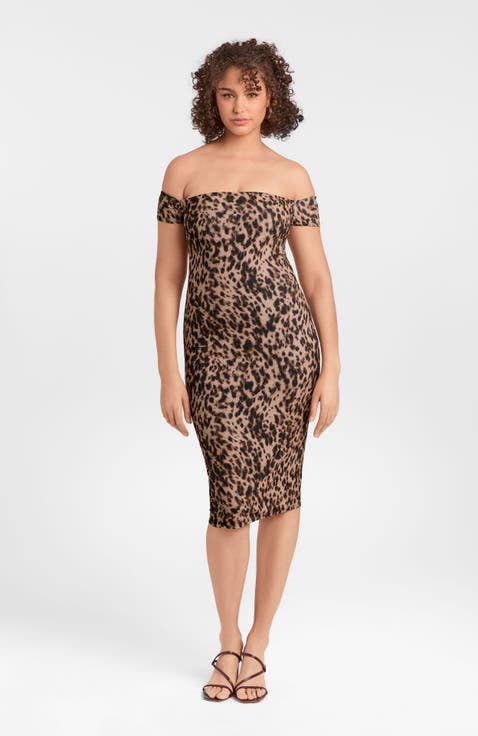 Sculpting Shapewear Straight Neck Off The Shoulder Midi Dress