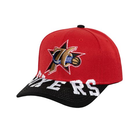 Men's Mitchell & Ness Red/Black Philadelphia 76ers Underarch Two-Tone Pro Crown Snapback Hat