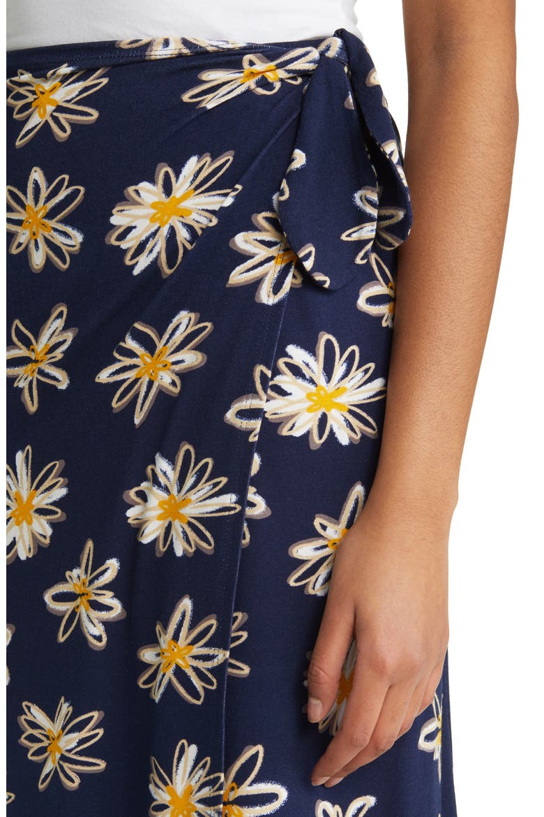 Floral Faux Wrap Knit Midi Skirt, Alternate, color, NAVY