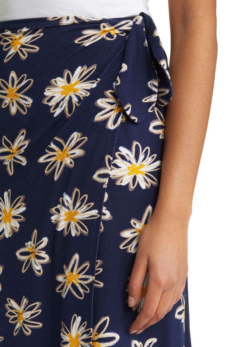 Loveappella Floral Faux Wrap Knit Midi Skirt, Alternate, color, Navy