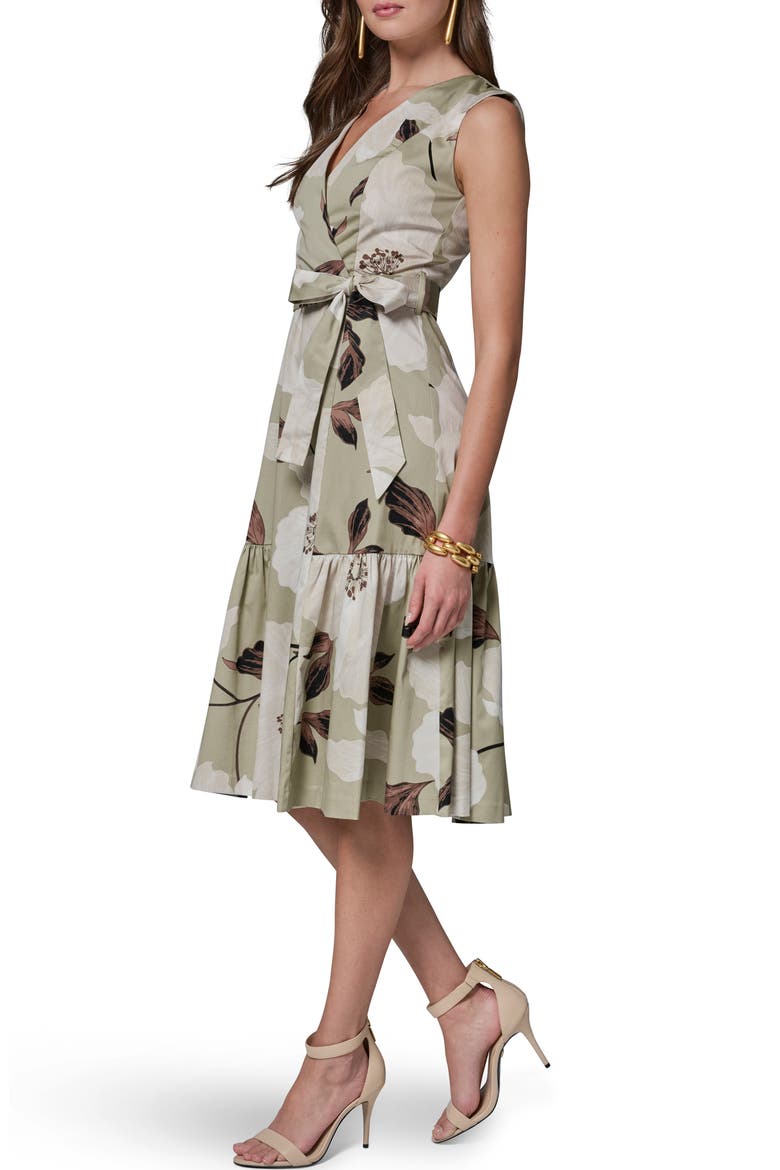 Floral Print Faux Wrap Midi Dress, Alternate, color, AGAVE MULT