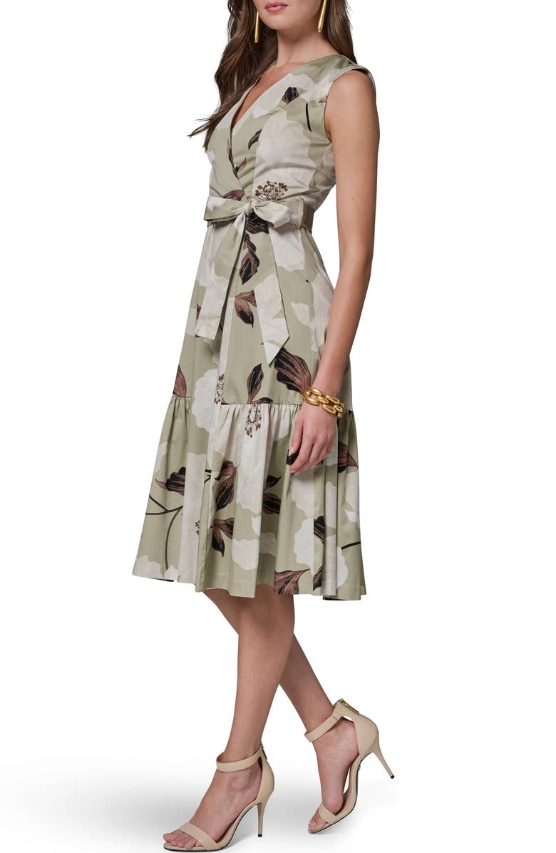 Donna Karan New York Floral Print Faux Wrap Midi Dress, Alternate, color, 