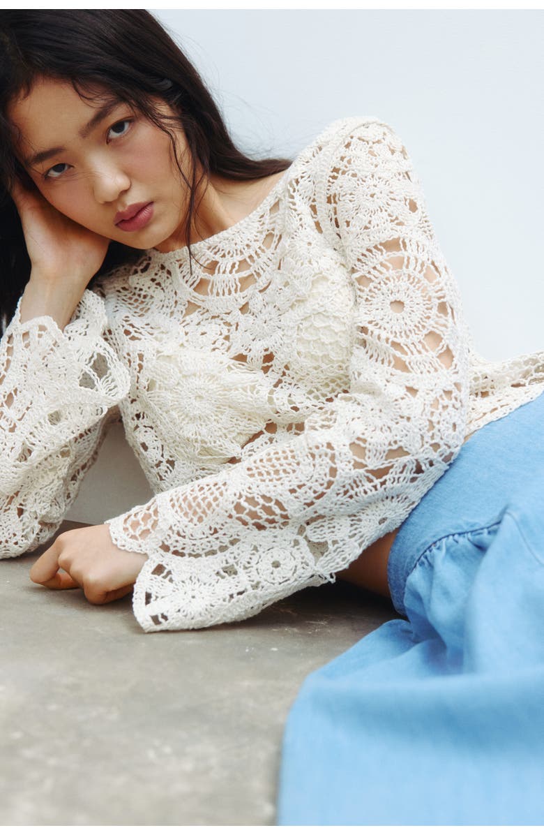 H&M Crochet-look Top, Main, color, Cream