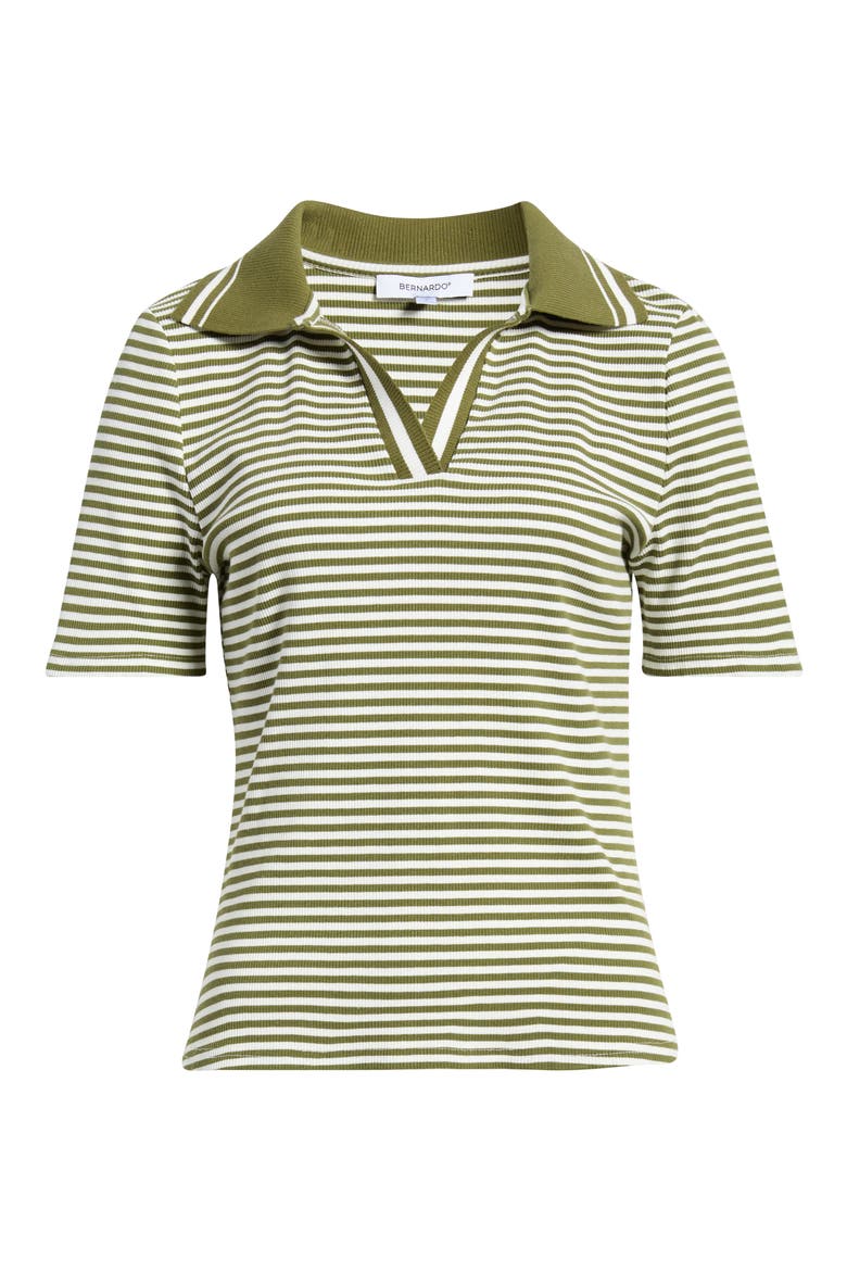 Stripe Johnny Collar Polo, Alternate, color, CREAM / FIR GREEN