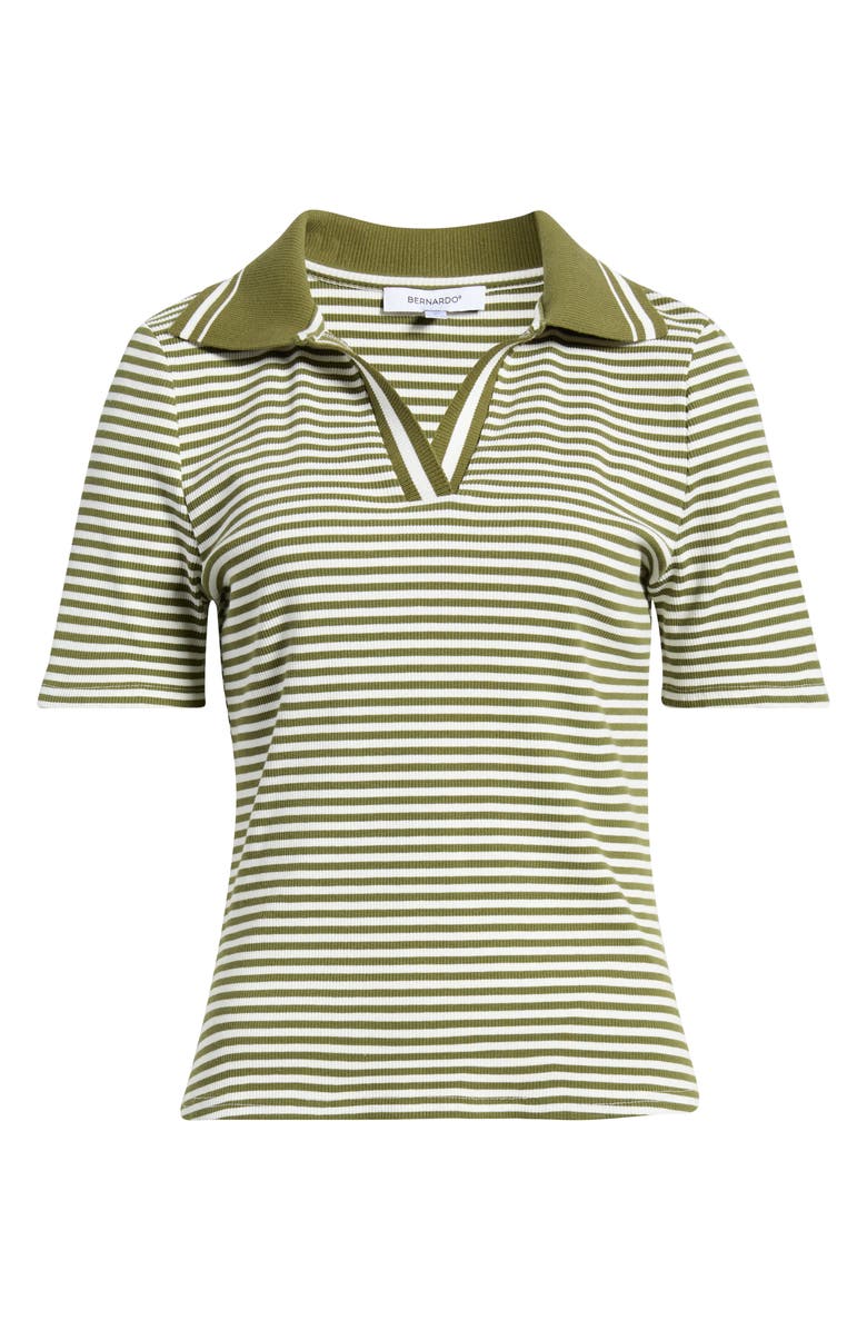 Bernardo Stripe Johnny Collar Polo, Alternate, color, Cream / Fir Green