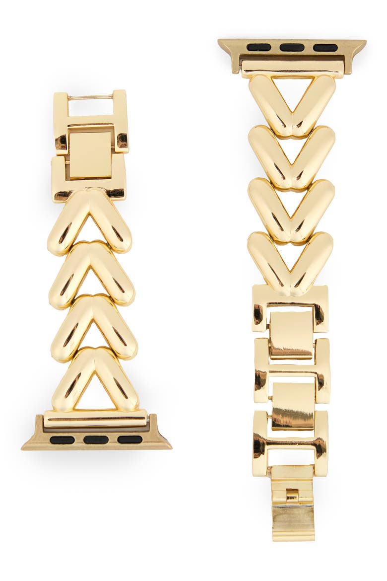 Herringbone Chain Apple Watch® Watchband, Alternate, color, GOLD