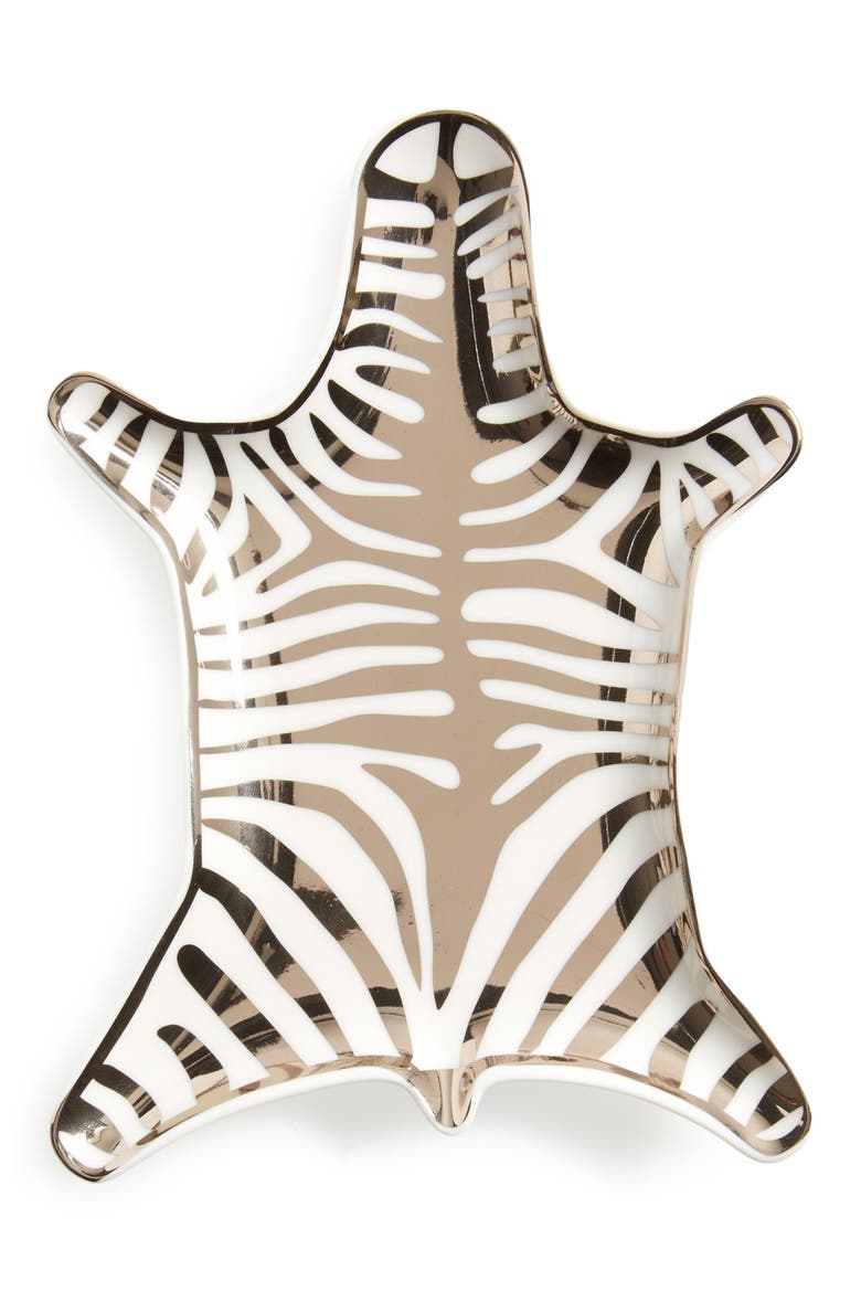 Metallic Porcelain Zebra Dish, Main, color, SILVER