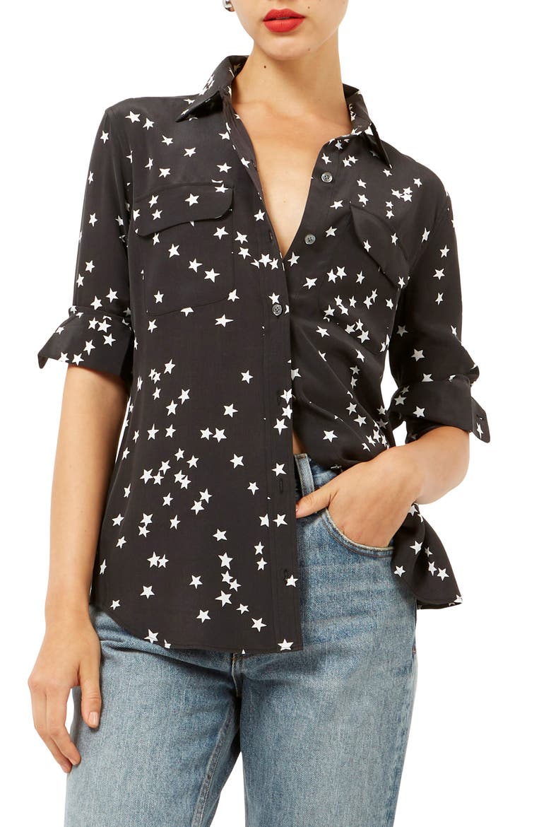 'Starry Night' Silk Shirt, Main, color, BLACK