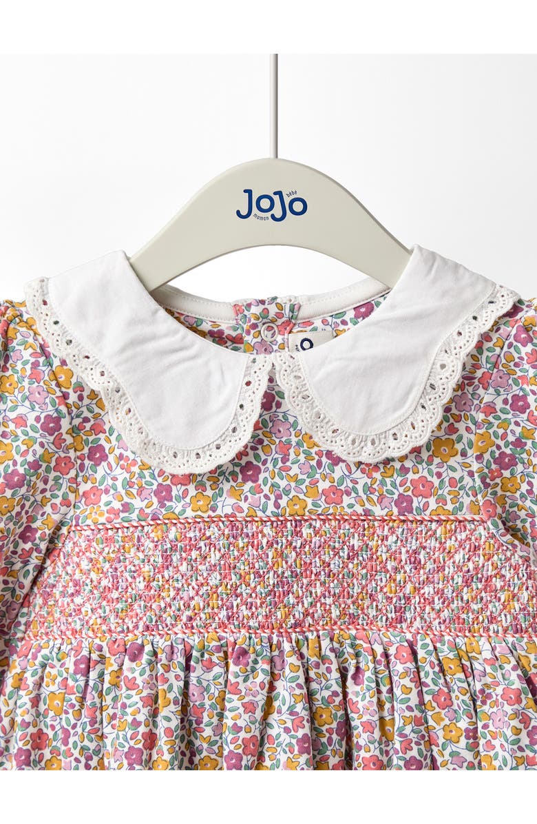 JOJO MAMAN BEBE Peter Pan Collar Floral Print Smocked Cotton Dress, Alternate, color, Pink