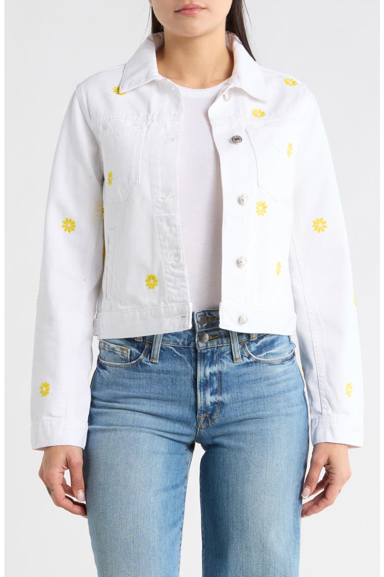 Embroidered Denim Trucker Jacket, Main, color, WHITE