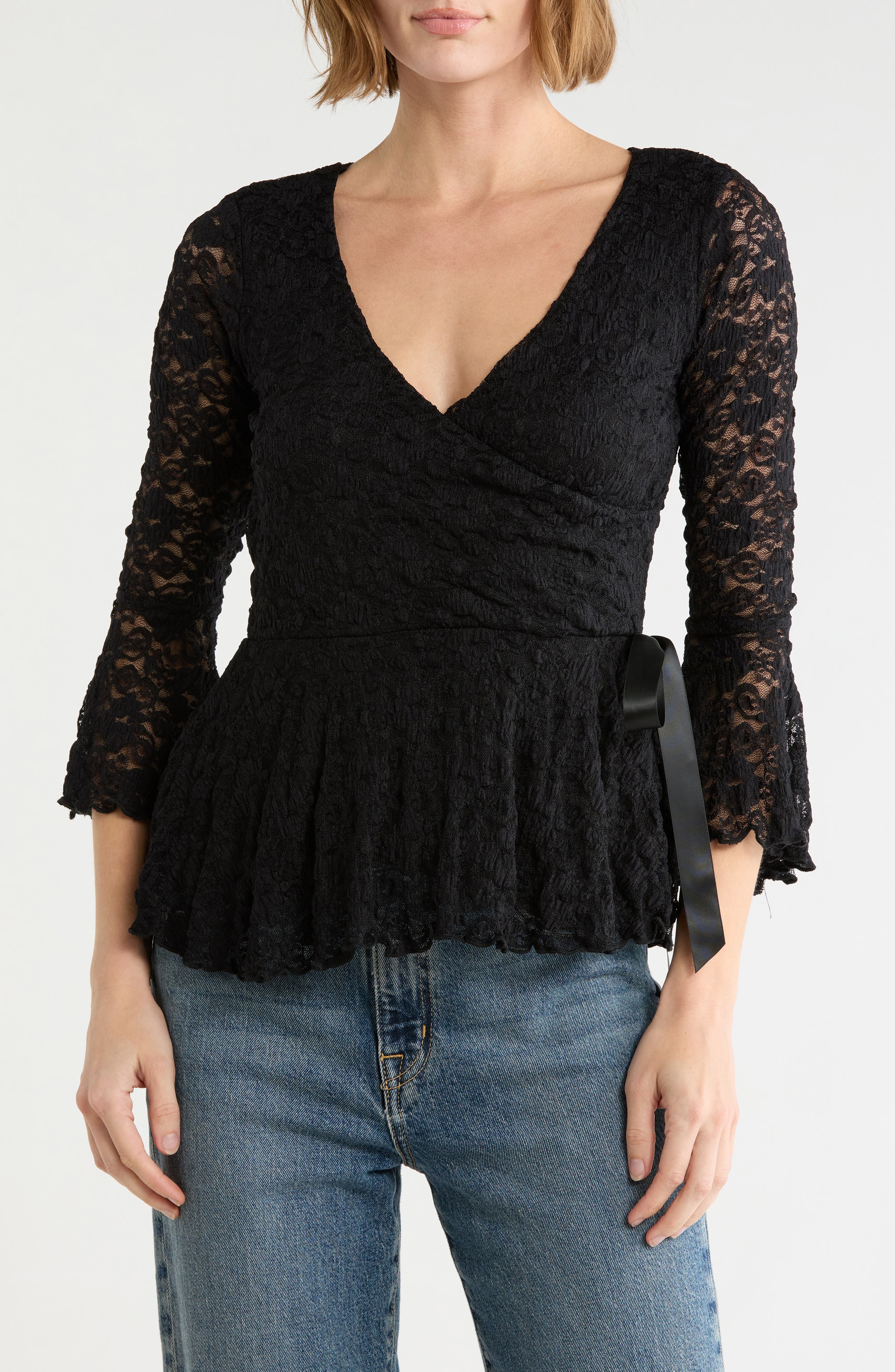 Lace Peplum Wrap Top