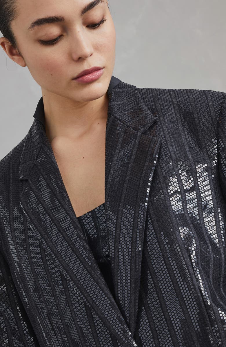 Brunello Cucinelli Comfort virgin wool chalk stripe blazer with dazzling embroidery, Alternate, color,