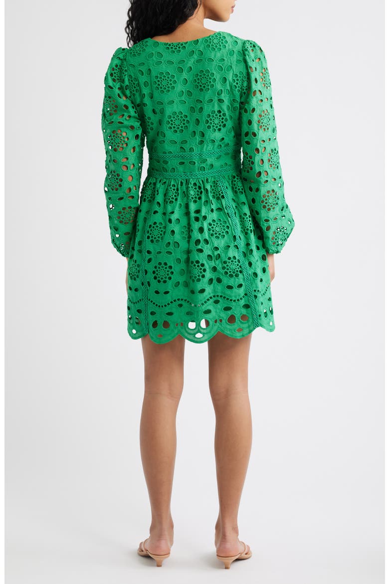 Long Sleeve Eyelet Minidress, Alternate, color, KELLY GREEN