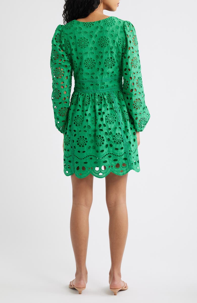 LAYERED WITH LOVE Long Sleeve Eyelet Minidress, Alternate, color, Kelly Green