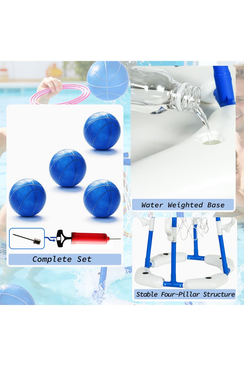 2 In 1 Pool Basketball Hoop and Ring Toss Game, Alternate, color, Blue