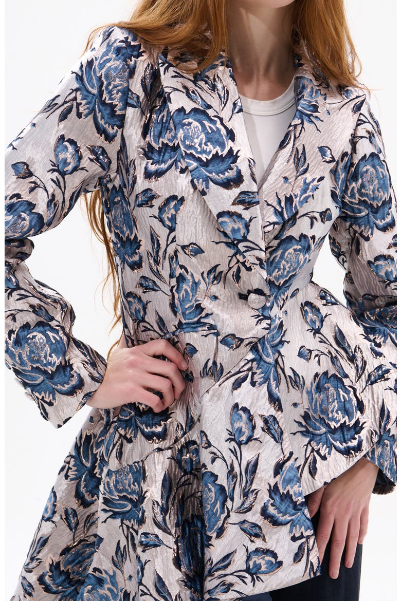 Metallic Floral Jacquard Asymmetric Statement Blazer, Alternate, color, BEIGE MULTI