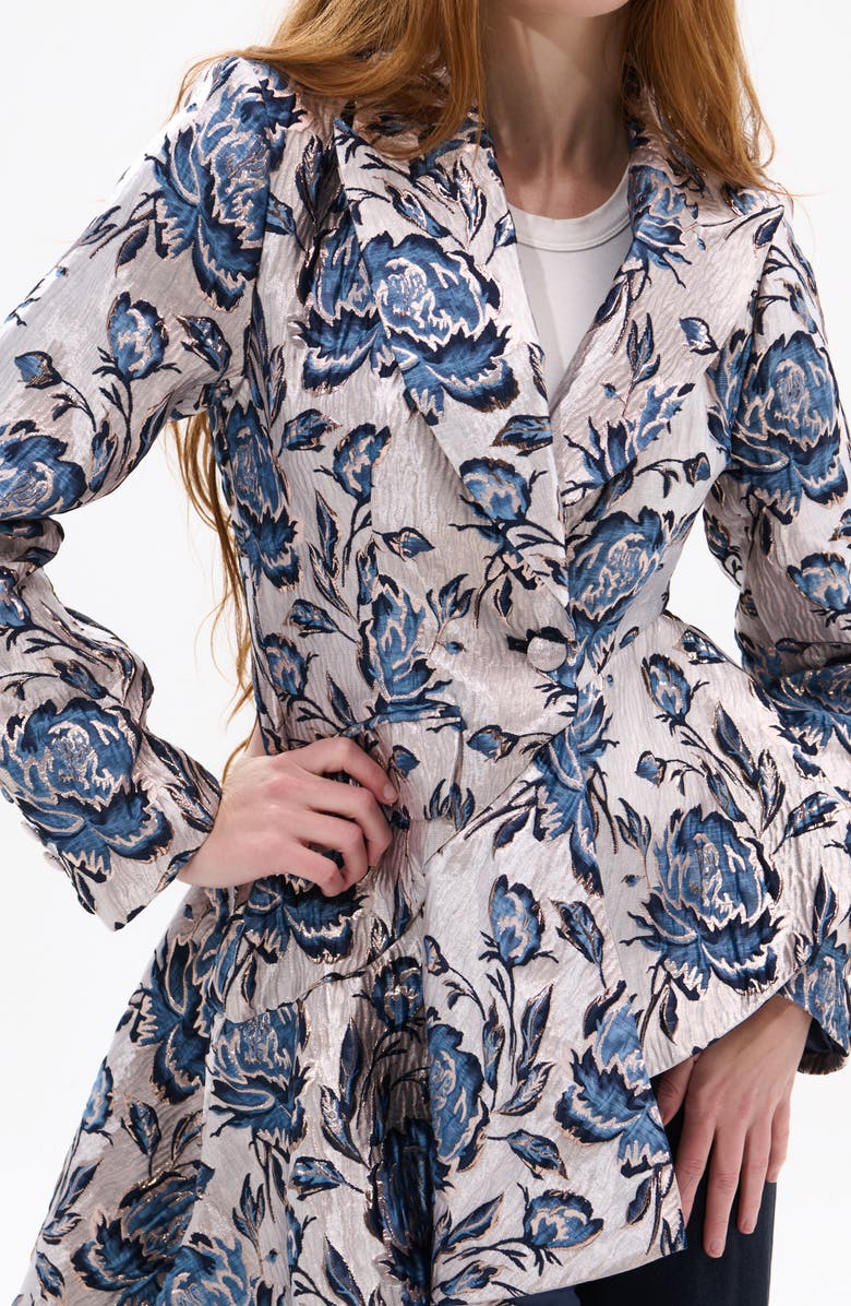 AZALEA WANG Metallic Floral Jacquard Asymmetric Statement Blazer, Alternate, color, Beige Multi