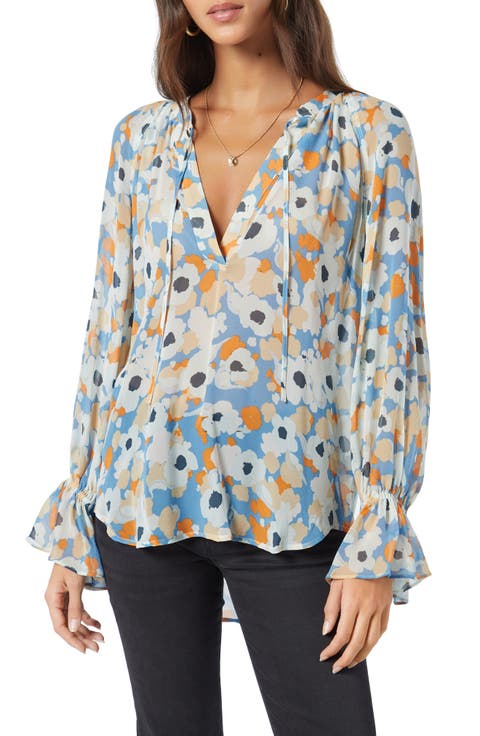 Cecarina Floral Print Silk Popover Blouse