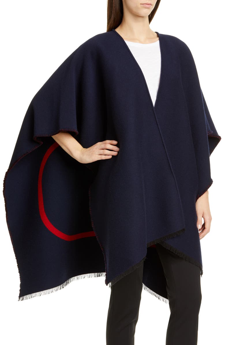 Valentino Garavani Valentino Logo Jacquard Wool & Silk Poncho, Alternate, color,