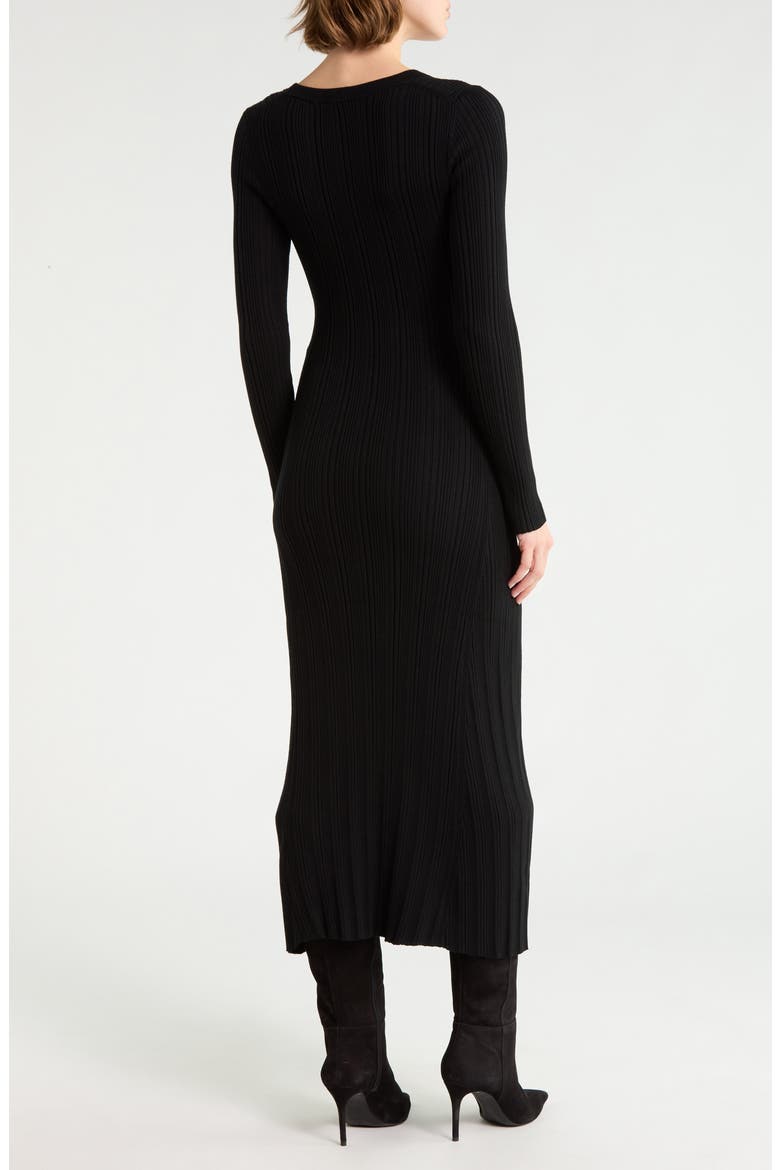 Ribbed Scoop Neck Long Sleeve Midi Dress, Alternate, color, BLACK